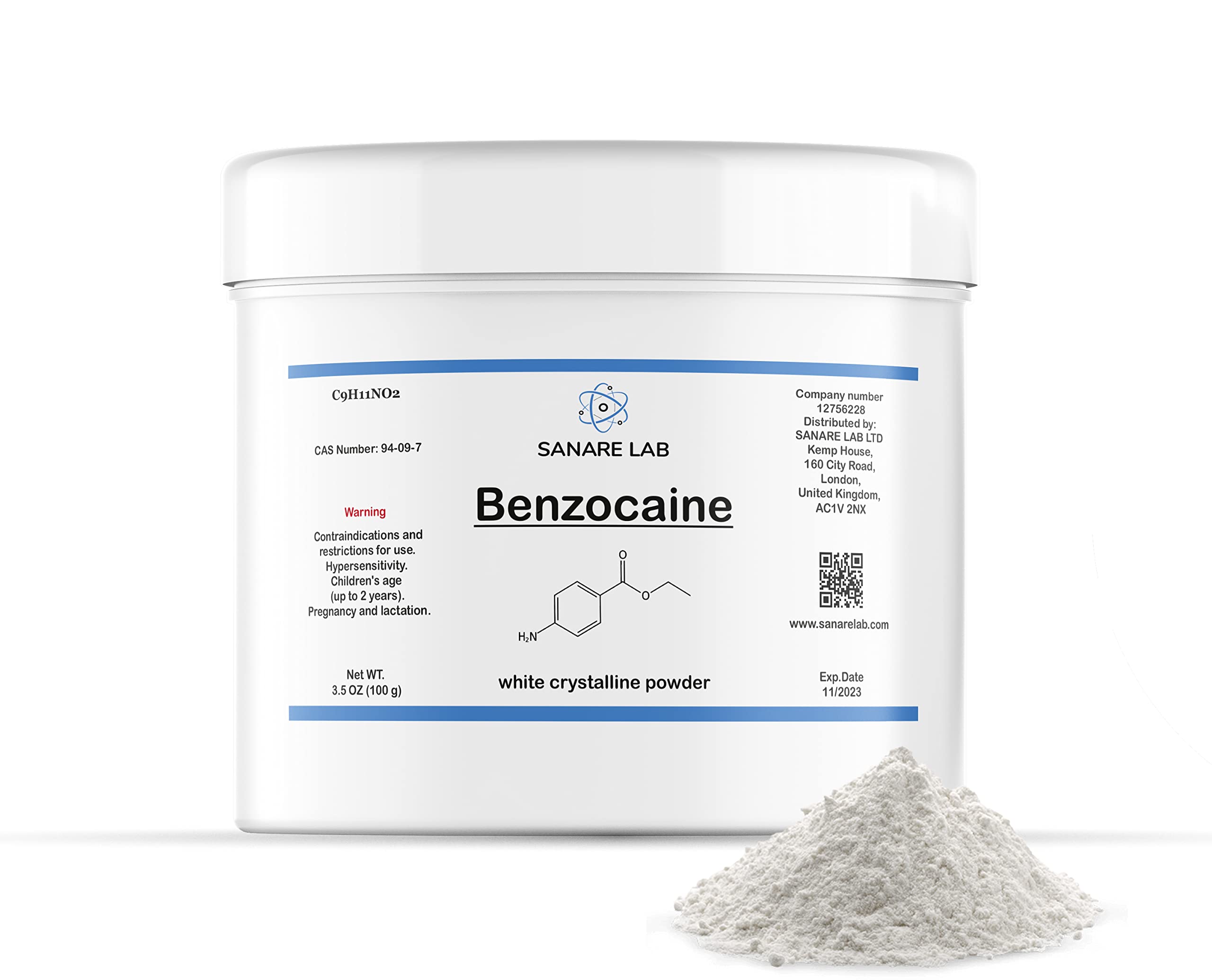 Benzocain Powder 100 g (3.5 oz), 99% Purity