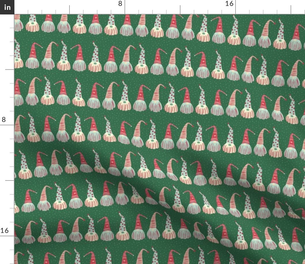 Spoonflower Fabric - Scandinavian Christmas Gnomes Green Stripes Holiday Santa Printed on Petal Signature Cotton Fabric by The Yard - Sewing Quilting Apparel Crafts Decor