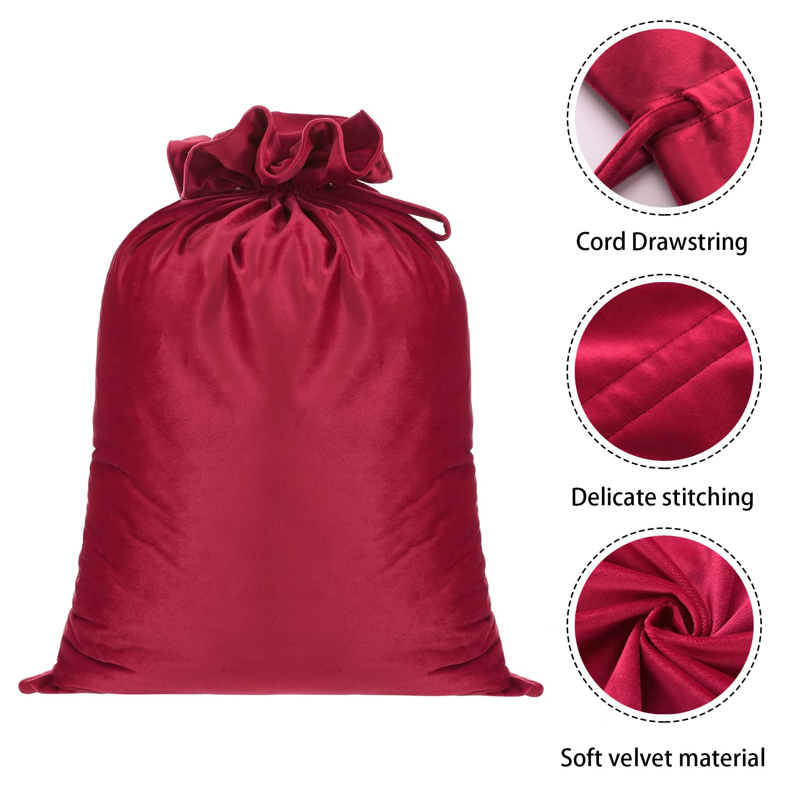 EMBRUNIOICE Christmas Velvet Santa Sack, Reusable Drawstring Plush Large Christmas Gift Bag for New Year Christmas Party Supplies Favors(Wine Red)