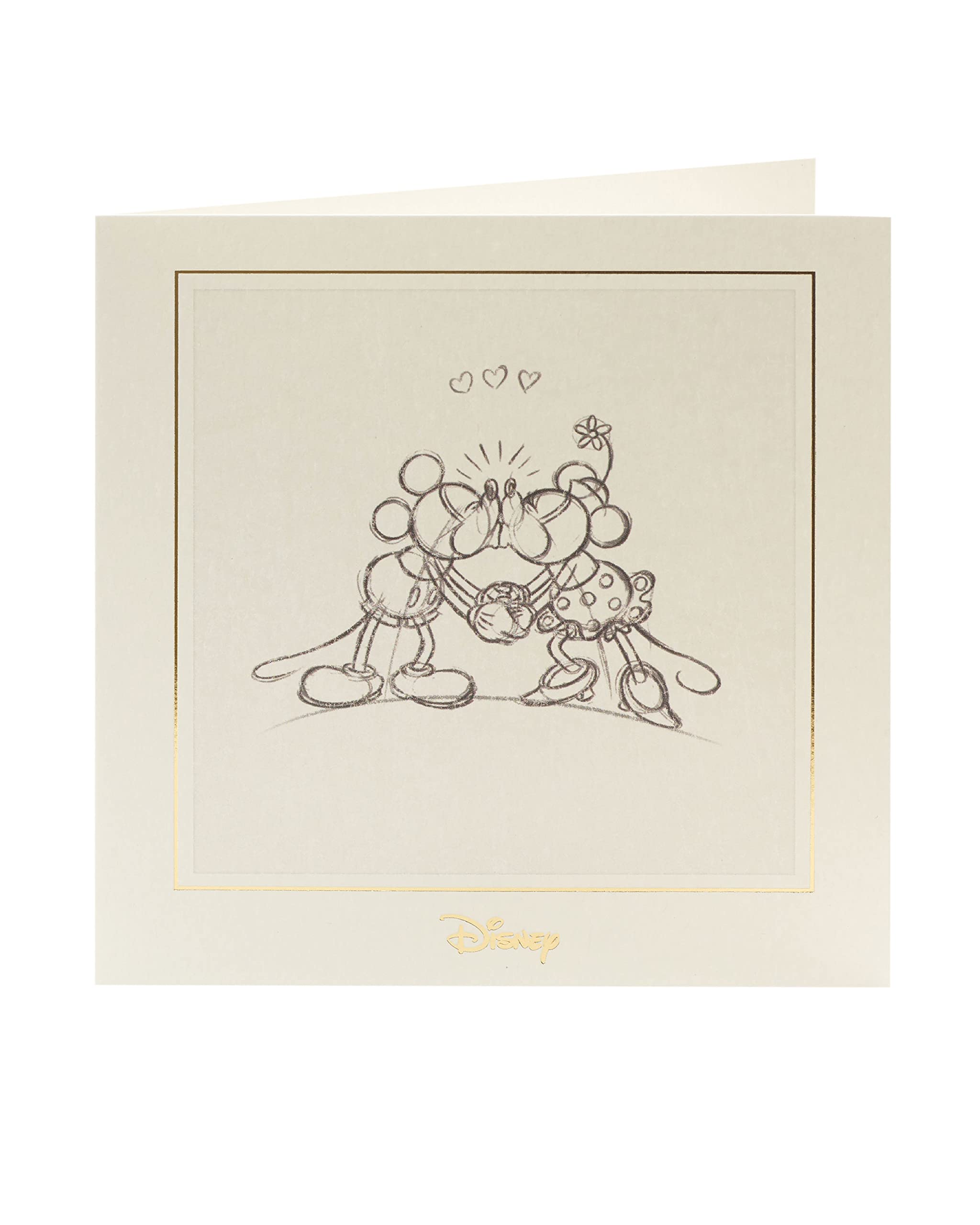 UK Greetings Disney Birthday Card - Minnie Mouse Birthday Card - Mickey Mouse Birthday Card - Birthday Card for Her - Minnie and Mickey Kissing Original Sketch - Blank Card