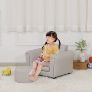 Getifun Kids Sofa Chair with Footstool/PVC Leather Toddler Single Couch with Plastic Legs/Upholstered Children Armchair for Kids Under 4 Years Old (Light Gray)