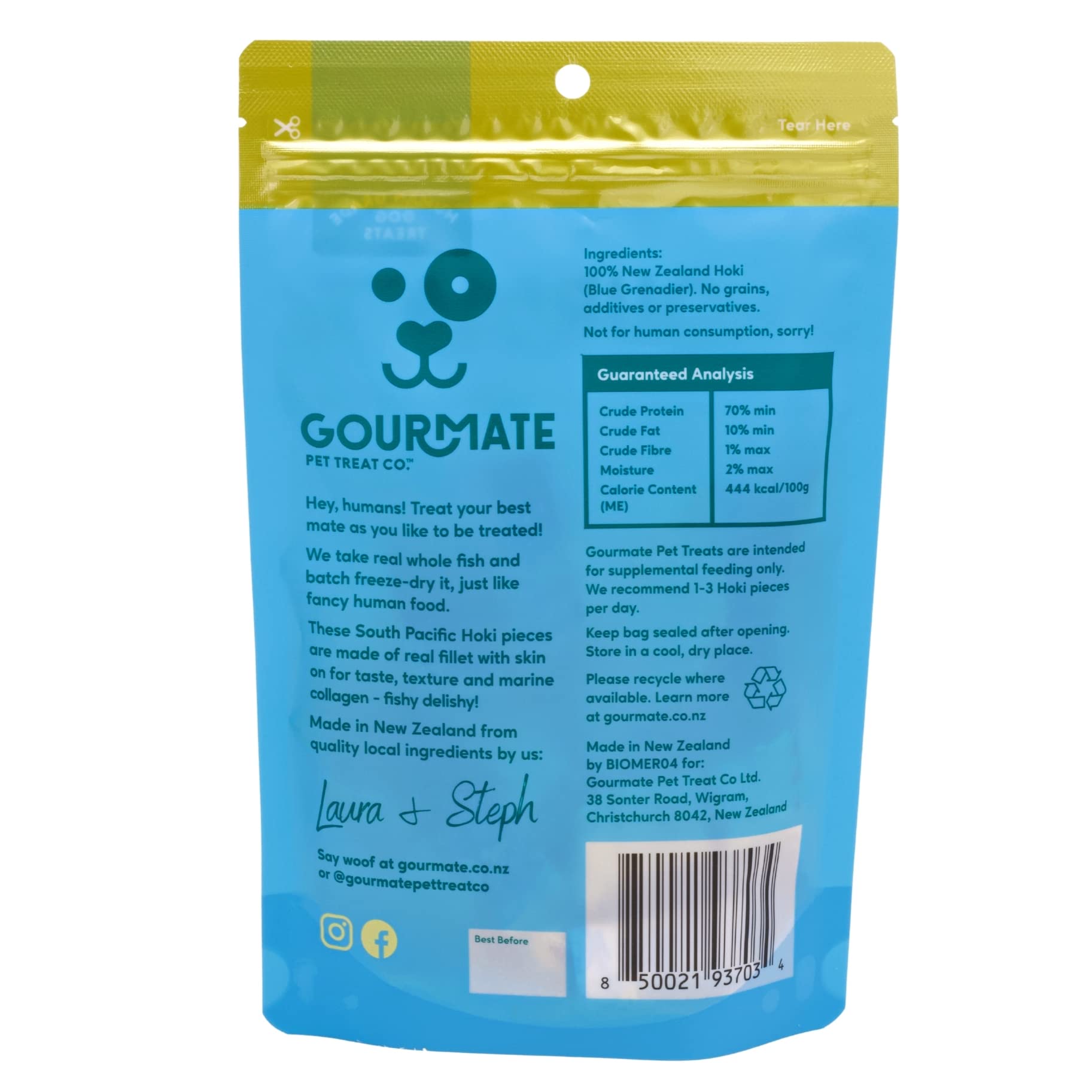 Gourmate Pet Treat Co. South Pacific Hoki - Human Grade Dog Treats - 100% Natural, Freeze Dried Whitefish Snack with Omega-3 and Marine Collagen - 45g/1.58oz