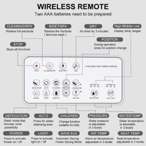 ZMJH ZMA105S Square Electronic Bidet Toilet Seat, Smart, Self Cleaning Hydroflush, Hybrid Heating, Heated Dryer, Nightlight, Vortex Wash, remote control