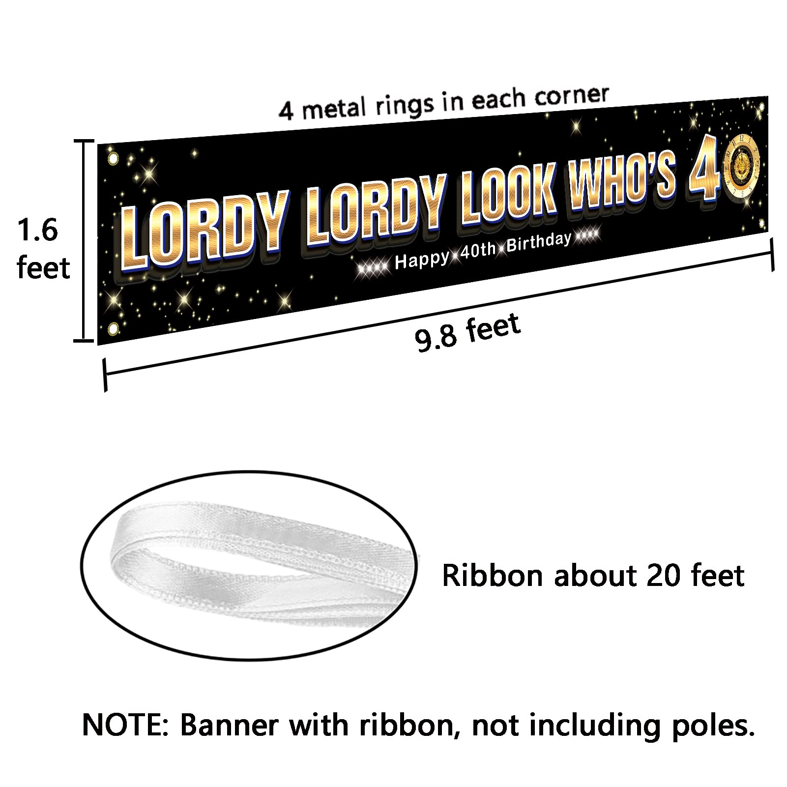 Ushinemi Lordy Lordy Look Who's 40 Decorations, Large Funny Forty Birthday Banner for Men Women, Happy 40th Birthday Party Decor, 9.8x1.6ft