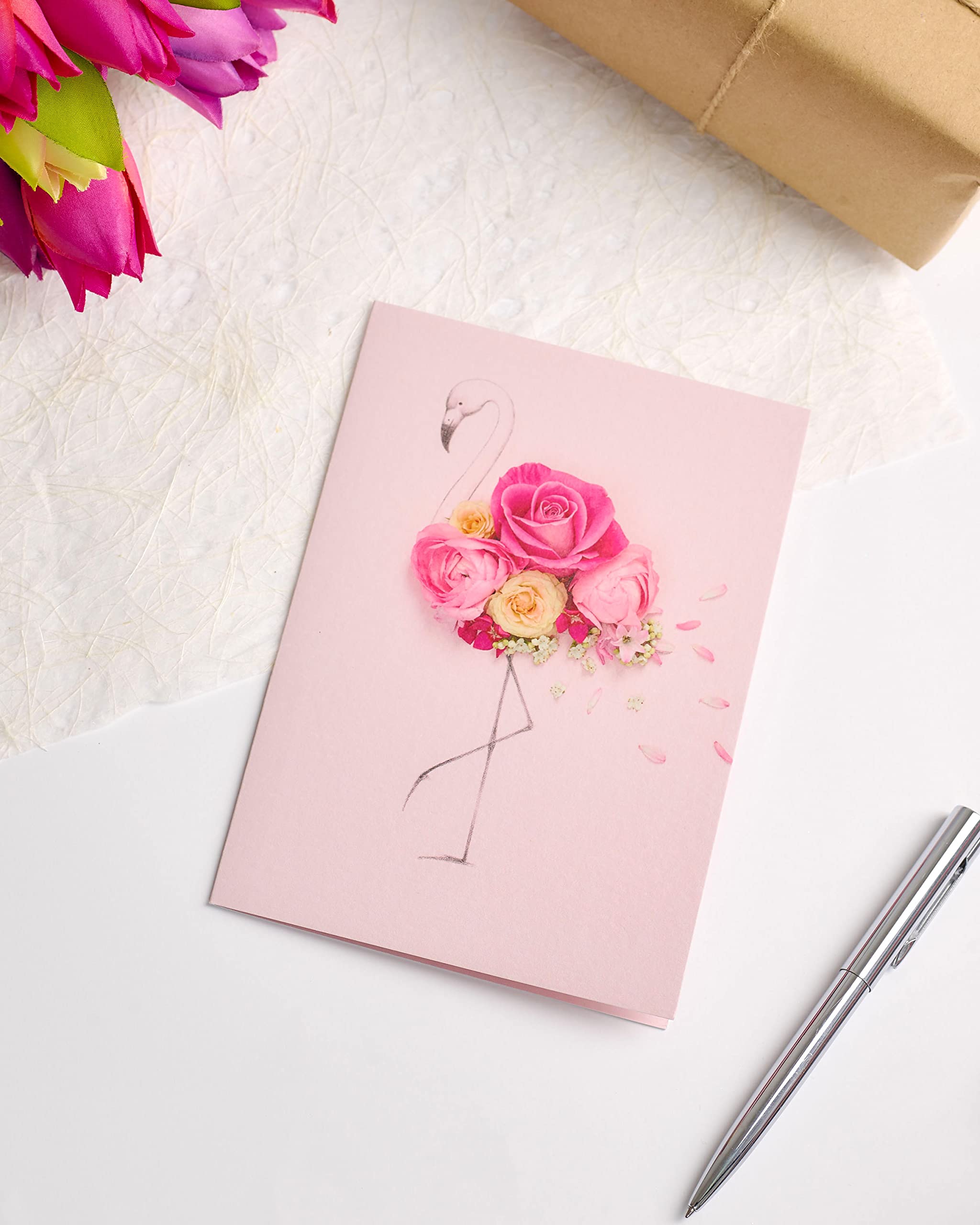 UK Greetings Birthday Card for Her - Birthday Card for Friend - Into the Meadow - Pink Floral Flamingo