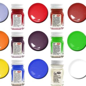 Testors Enamel Paint, Violet, Cherry, Flat Grapefruit, Tangerine, Grape, Bright Lime, Flat Sunflower, Fluorescent Blue, and Clear Thinner, 1.75 Ounce (Pack of 9) - with MYD Paint Brushes