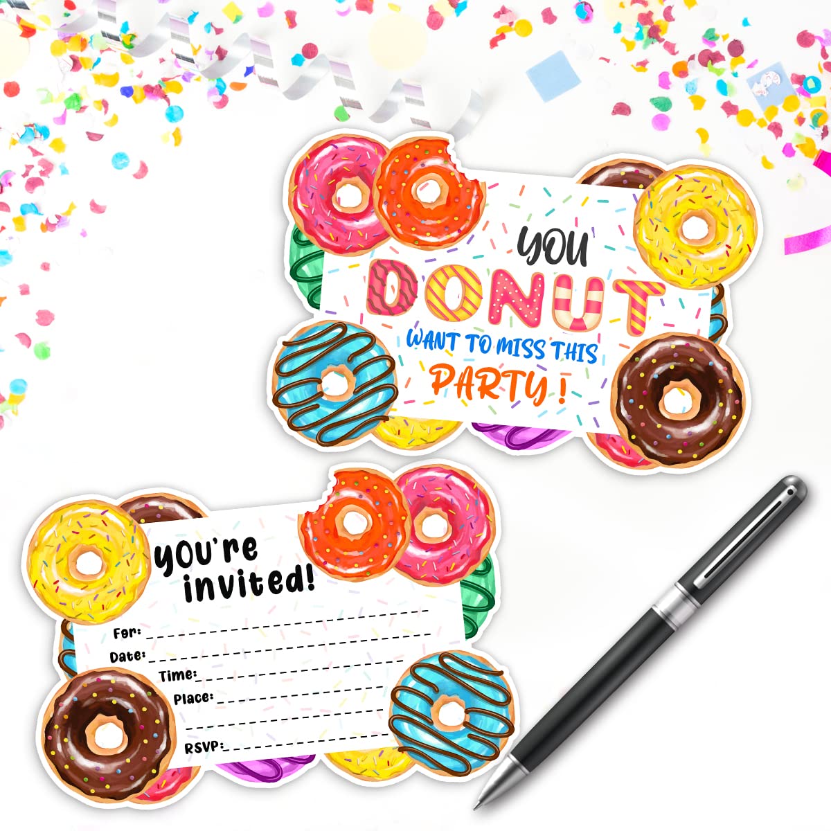 30 Donut Party Invitations with Envelopes - Donut Birthday Party Decorations Supplies