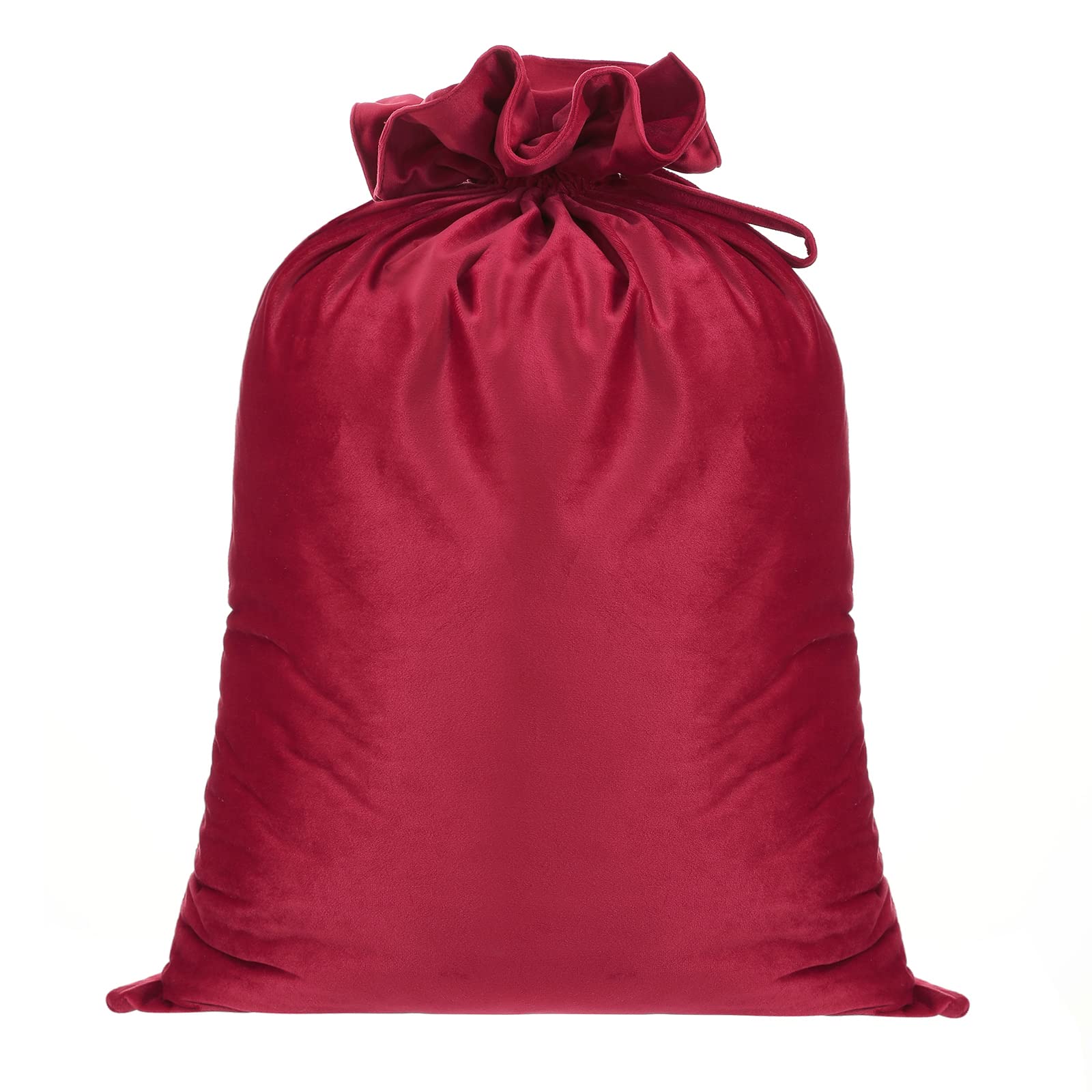 EMBRUNIOICE Christmas Velvet Santa Sack, Reusable Drawstring Plush Large Christmas Gift Bag for New Year Christmas Party Supplies Favors(Wine Red)