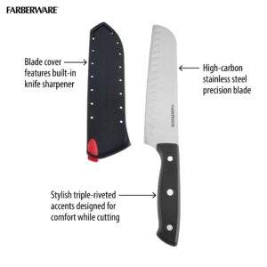 Farberware Edgekeeper Self-Sharpening Triple Riveted Santoku Knife Set, 4-Piece, Black