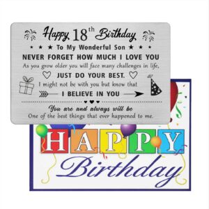 FALOGIJE 18th Birthday Card Gifts for Son, Birthday Gifts for 18 Year Old Son, Engraved Metal Wallet Card