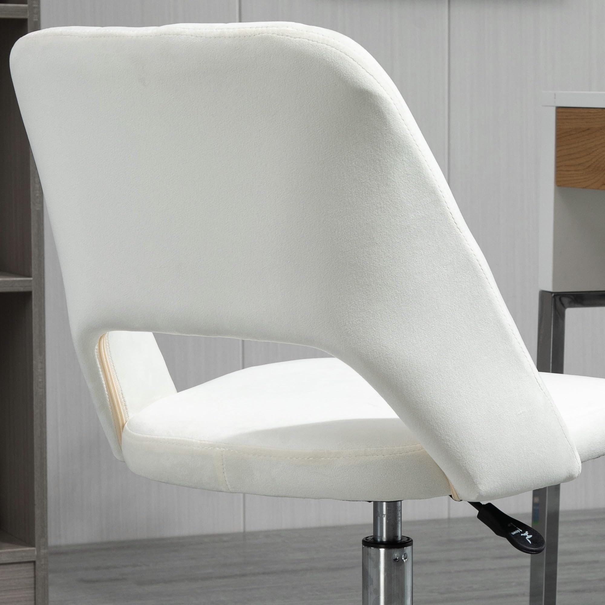 Vinsetto Modern Mid Back Office Chair with Velvet Fabric, Swivel Computer Armless Desk Chair with Hollow Back Design for Home Office, Cream White