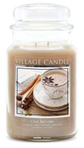 village candle chai tea latte, large glass apothecary jar, scented candle 21.25 oz