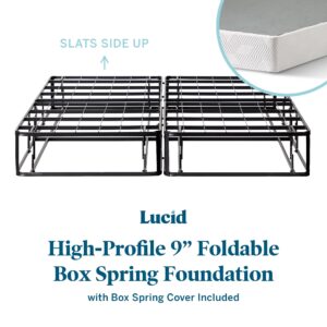 LUCID 5 Inch Memory Foam Bamboo Charcoal Mattress and 9 Inch Steel Foldable Queen Box Spring Foundation with Center Support Bolts and Cover