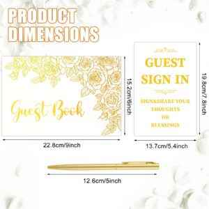 Zonon Wedding Guest Book with Pen Wedding Memory Book with Table Cards Guest Sign-in Book White Cover with Foil for Guests Visitors to Sign at Wedding Party Hotel Bridal Shower, 9 x 6 Inch(Stylish)