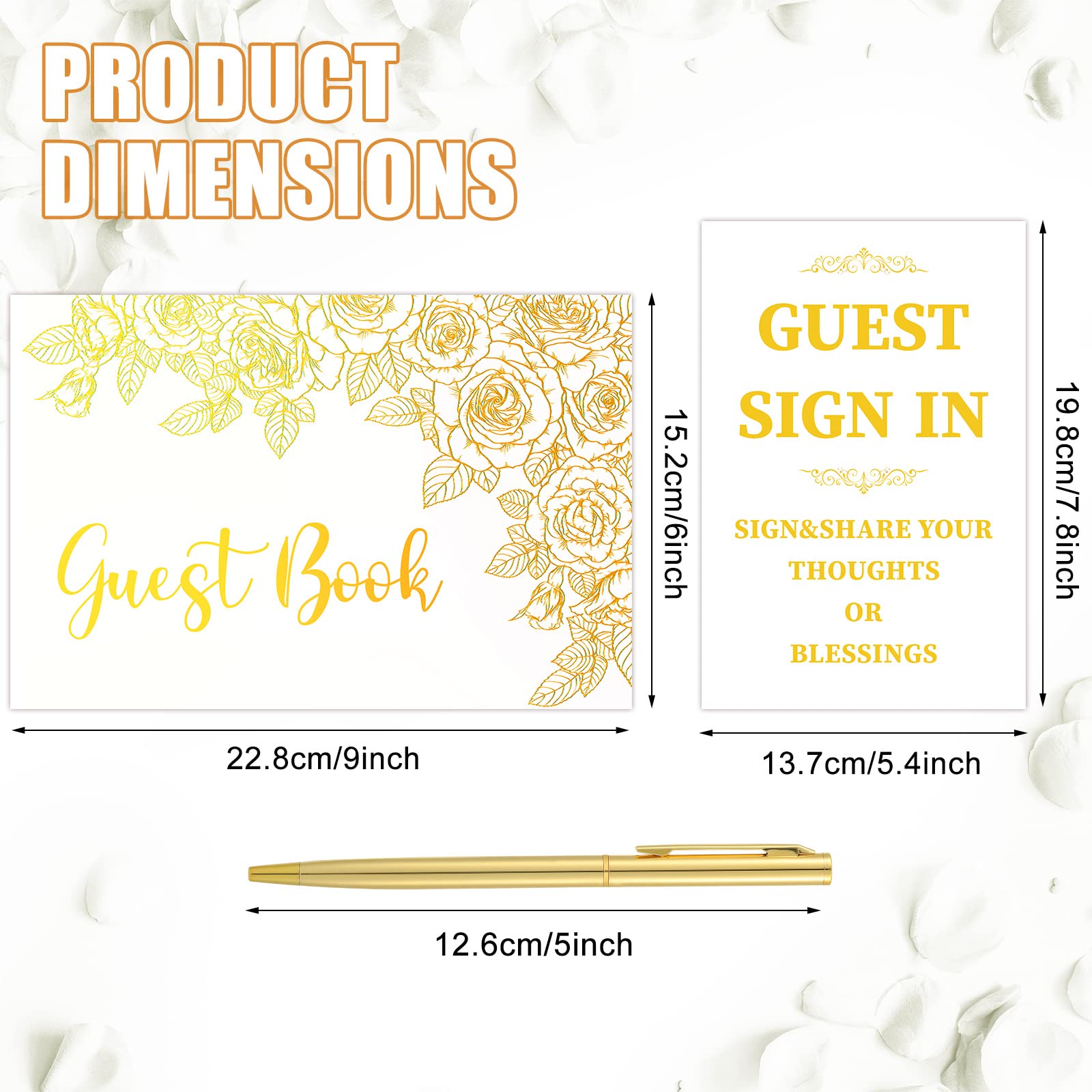 Zonon Wedding Guest Book with Pen Wedding Memory Book with Table Cards Guest Sign-in Book White Cover with Foil for Guests Visitors to Sign at Wedding Party Hotel Bridal Shower, 9 x 6 Inch(Stylish)