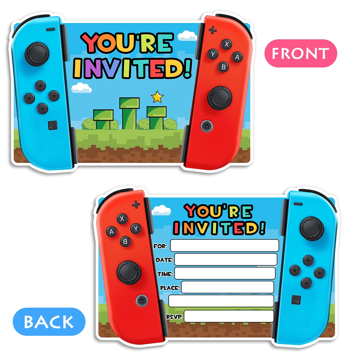 Simimi art 30 Video Game Birthday Party Invitations with Envelopes - Game On Birthday Party Invitation