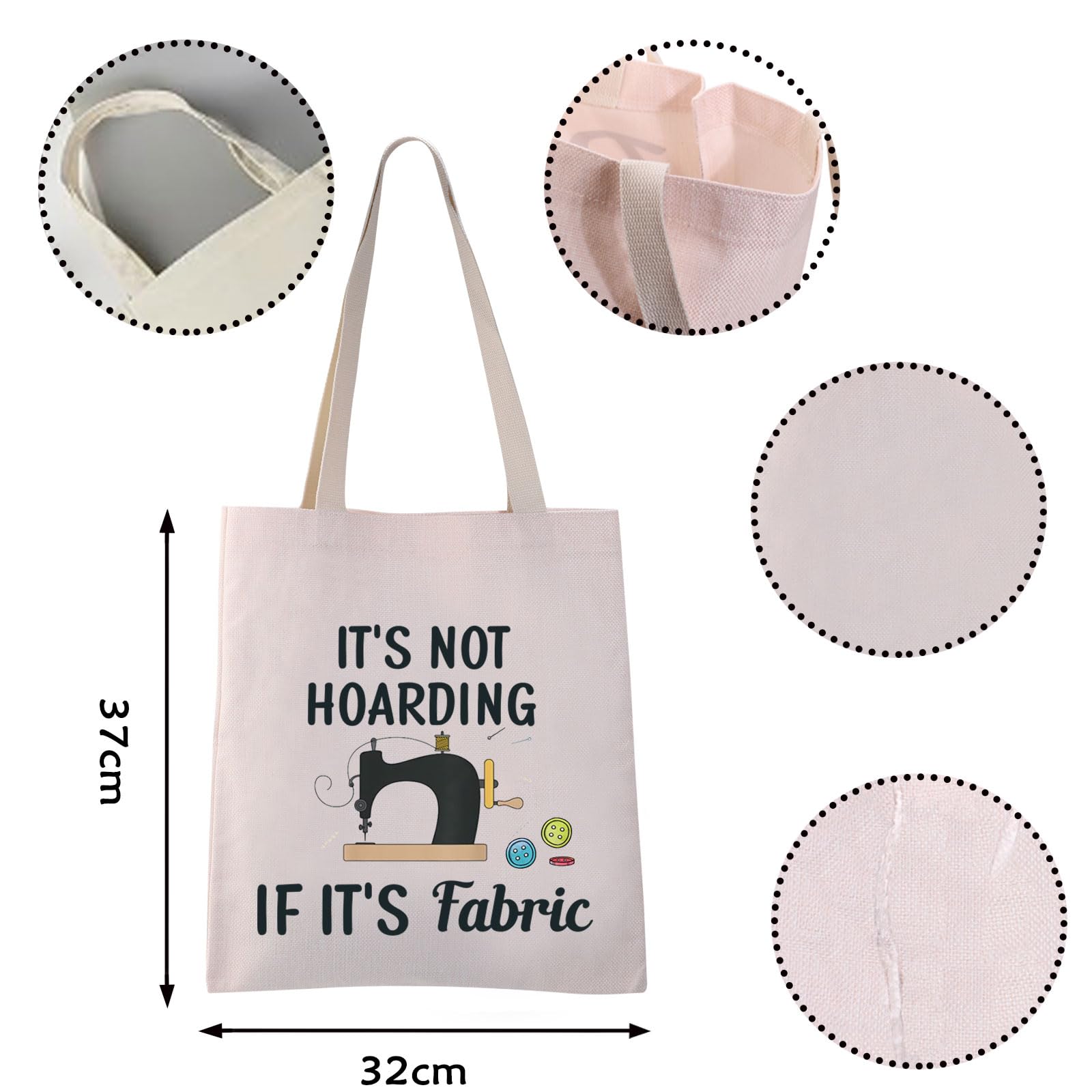 VAMSII Sewing Tote Bag it's not Hoarding if it’s Fabric Shoulder Bag Funny Sewing Gifts for Sewing Lovers Quilting Gifts for Quilters Sewers (it’s Fabric tote)