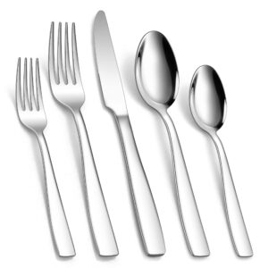 haware 18/10 stainless steel flatware, 60-piece silverware set service for 12, fancy tableware cutlery set for home restaurant, include knife fork spoon, mirror finish eating utensils, dishwasher safe