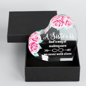 Sister Gift Heart Keepsake and Paperweight from Sister Brother, A Sister is God's Way of Making Sure We Never Walk Alone Birthday Friendship Gift for Women Friends, BFF, Little Big Sister