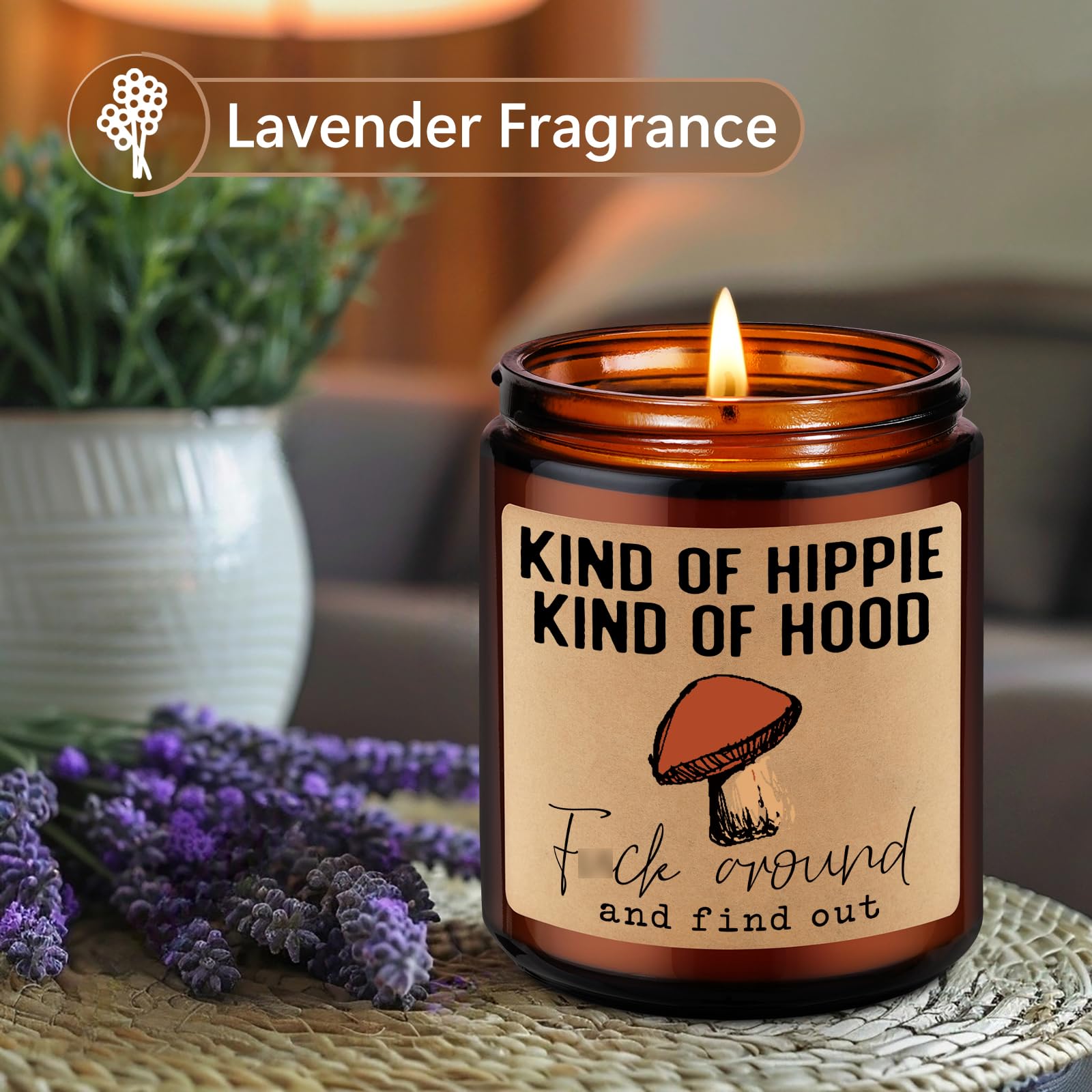 LEADO Kind of Hippie Kind of Hood Scented Candles, Hippie Room Decor - Hippie Gifts, Boho Gifts for Women, Men - Funny Birthday, Christmas, Hippy Gifts for Hippie Friends, Bestie, BFF, Her