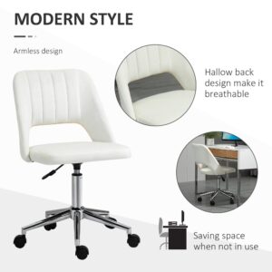 Vinsetto Modern Mid Back Office Chair with Velvet Fabric, Swivel Computer Armless Desk Chair with Hollow Back Design for Home Office, Cream White