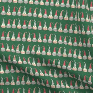 Spoonflower Fabric - Scandinavian Christmas Gnomes Green Stripes Holiday Santa Printed on Petal Signature Cotton Fabric by The Yard - Sewing Quilting Apparel Crafts Decor