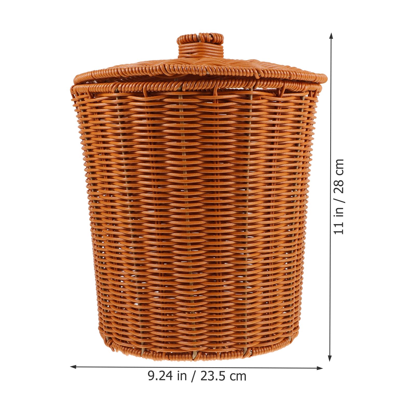 Wicker Waste Can with lid: Woven Trash Basket Wicker Wastebasket Round Garbage Container bin for Bathroom Bedroom Home Office