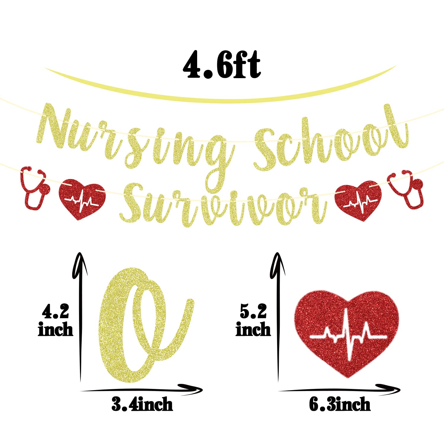 Gold Glitter Nursing School Survivor Banner, Class of 2025 RN/Earned It/Nurse Call The Shots, 2025 Nursing School Graduation Party Decorations Supplies