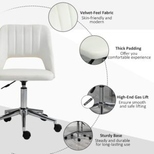 Vinsetto Modern Mid Back Office Chair with Velvet Fabric, Swivel Computer Armless Desk Chair with Hollow Back Design for Home Office, Cream White