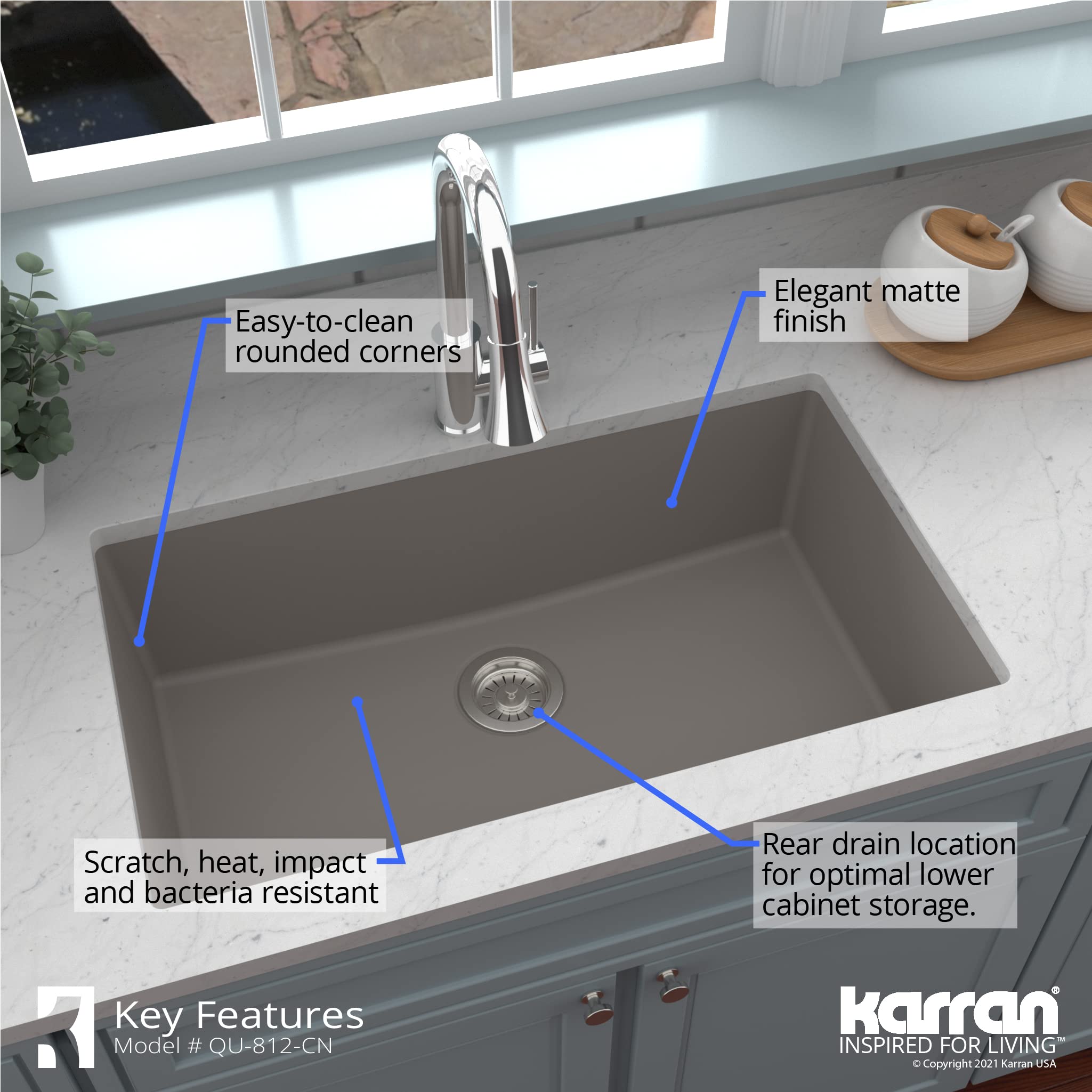 Karran QU-812 Undermount 32.5 in. Large Single Bowl Quartz Kitchen Sink in Concrete