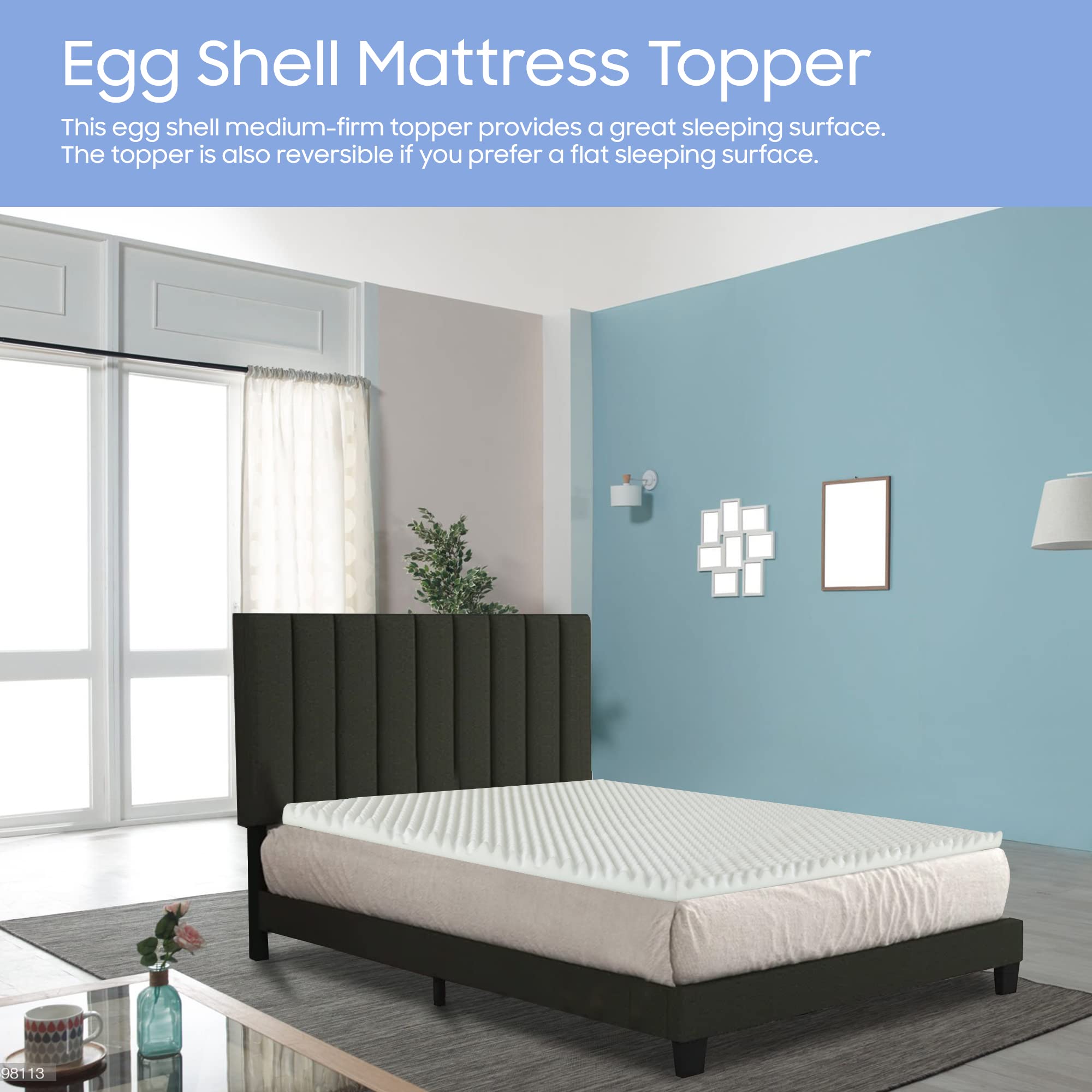 Greaton Breathable 1-inch Convoluted Egg Shell Foam Mattress Topper | Toppers for Mattresses Adds Ultimate Comfort, Reduces Back Pain, Perfect Body Support, Maintain Proper Posture, Queen, White