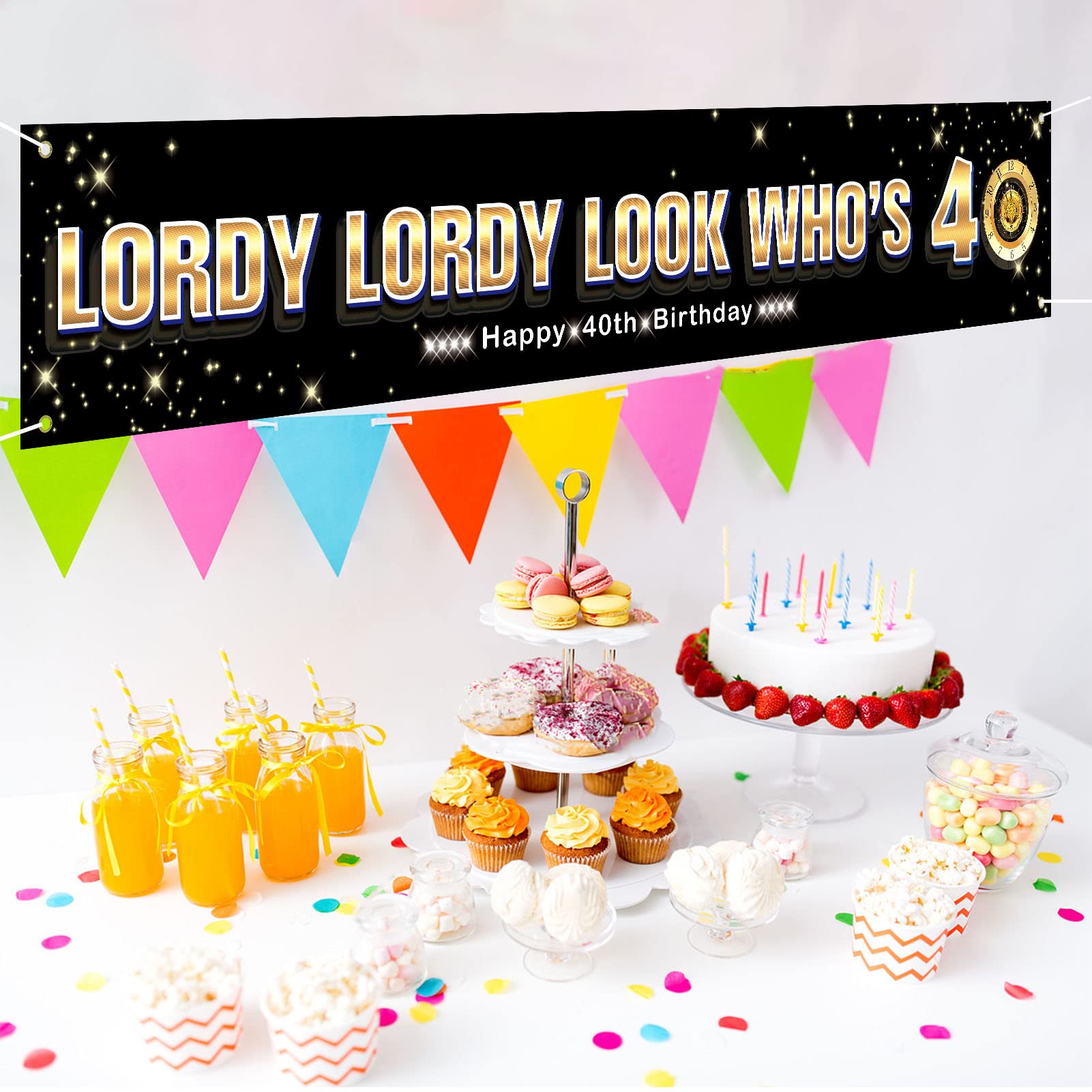 Ushinemi Lordy Lordy Look Who's 40 Decorations, Large Funny Forty Birthday Banner for Men Women, Happy 40th Birthday Party Decor, 9.8x1.6ft