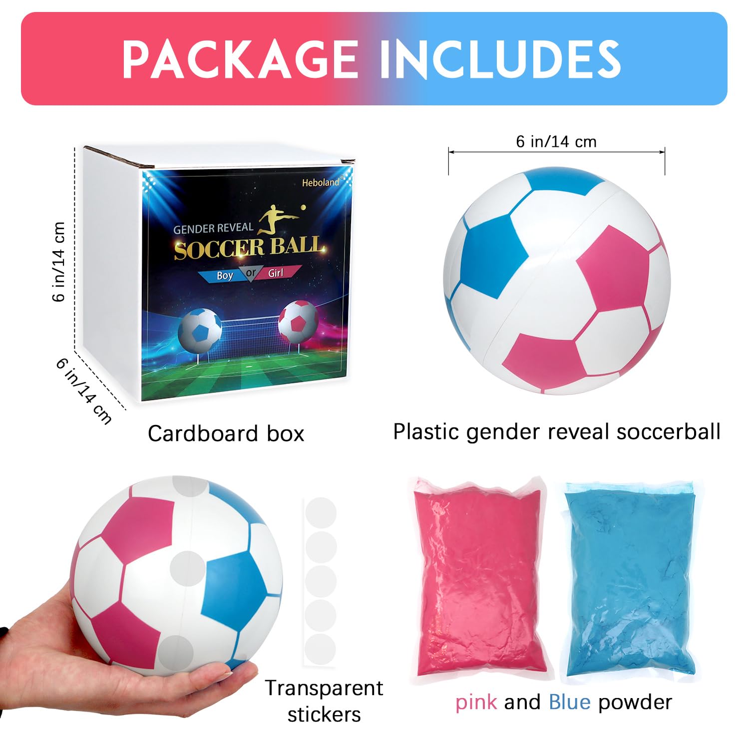 Gender Reveal Soccer Ball with Powder, Revelacion de Sexo de Bebe 2 Big Bags of Pink and Blue Gender Reveal Powder for Boy or Girl Baby Gender Reveal Ideas