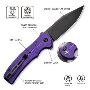 CIVIVI Cogent Button Lock Flipper Pocket Knife, 14C28N Blade G10 Handle, Good for Outdoor EDC Camping C20038D-2 (Purple)