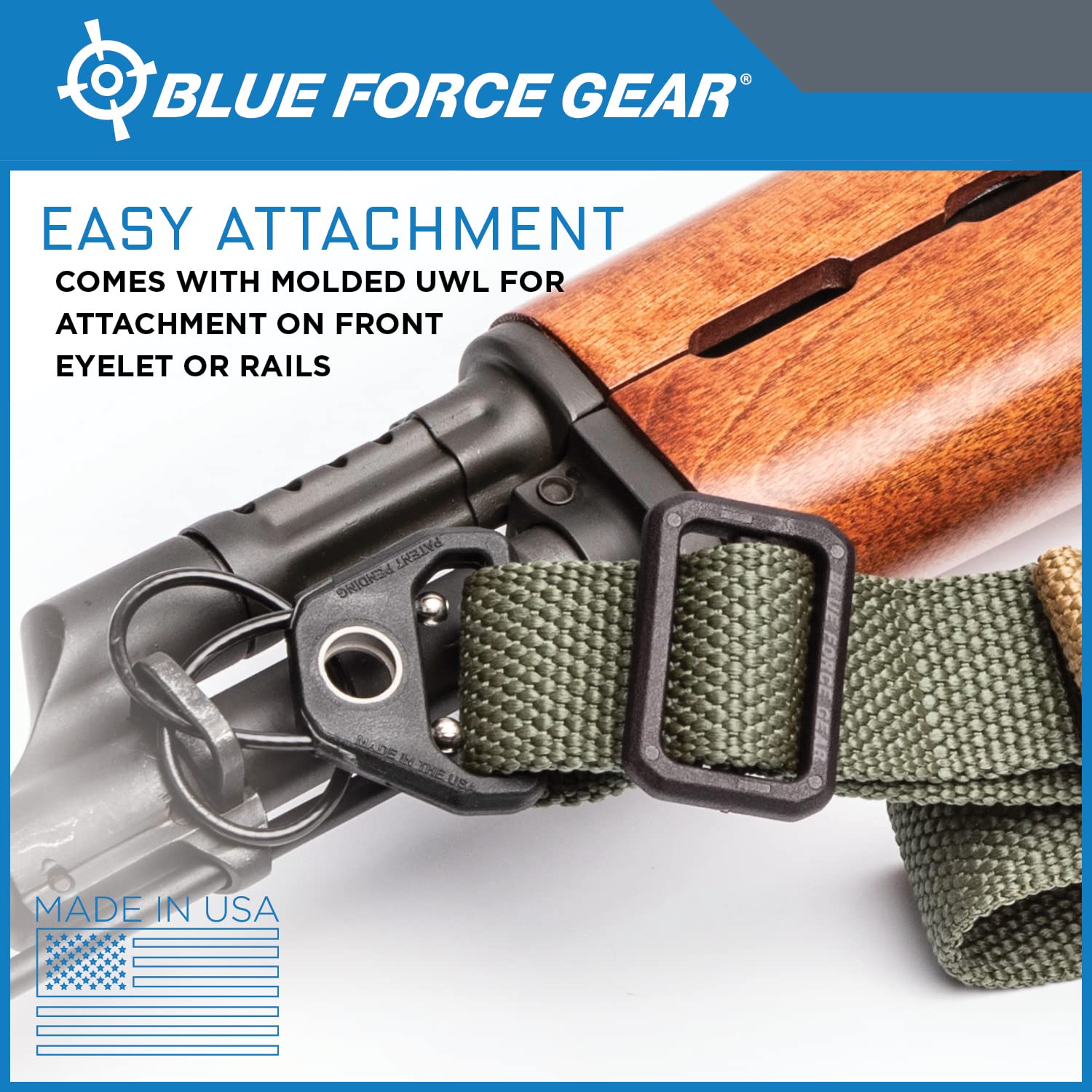 Blue Force Gear Standard Sling | 2 Point Sling Adjusts for Carrying Positions | 45-55 inches (OD Green)