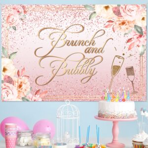 Brunch and Bubbly Bridal Shower Decorations Backdrop Banner Rose Gold Champagne Background for Wedding Bridal Shower Party Decor Supplies Pink