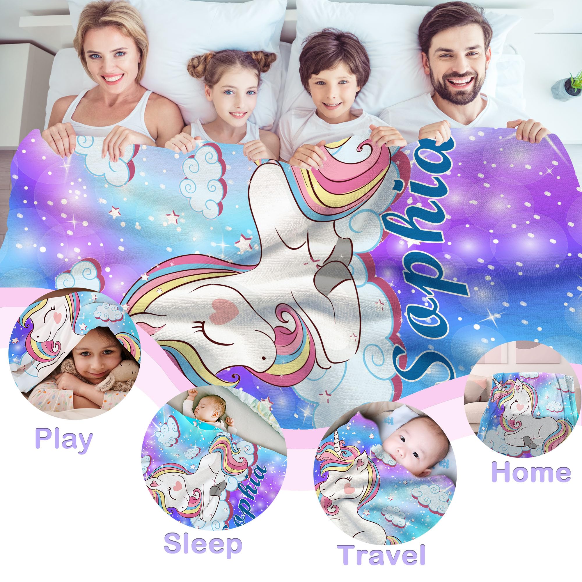 YESCUSTOM Personalized Custom Name Blankets for Baby Boys Girls, Rainbow Unicorn Toddler Throw Blanket Soft Fleece for Kids Bedroom Decor, Couch,Birhtday Gift for Kids Blankets