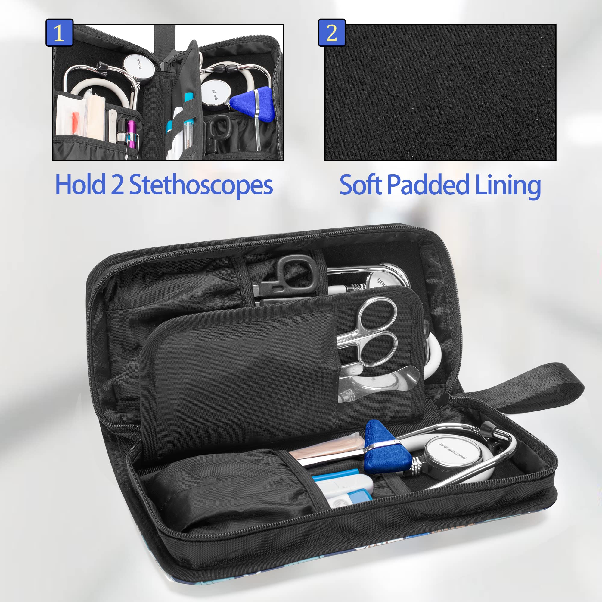 Damero Hard Stethoscope Case Holds 2 Stethoscopes, Stethoscope Carrying Case Compatible with 3M Littmann/ADC/Omron/MDF Stethoscope and Accessories, Blue Cats