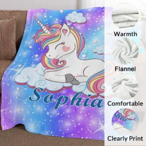 YESCUSTOM Personalized Custom Name Blankets for Baby Boys Girls, Rainbow Unicorn Toddler Throw Blanket Soft Fleece for Kids Bedroom Decor, Couch,Birhtday Gift for Kids Blankets