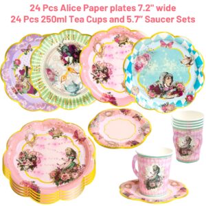 Alice and Wonderland Paper Plates and Cups Paper Saucers Mad Hatter Tea Party Alice Party Decorations Decor Baby Shower Birthday Favor Supplies