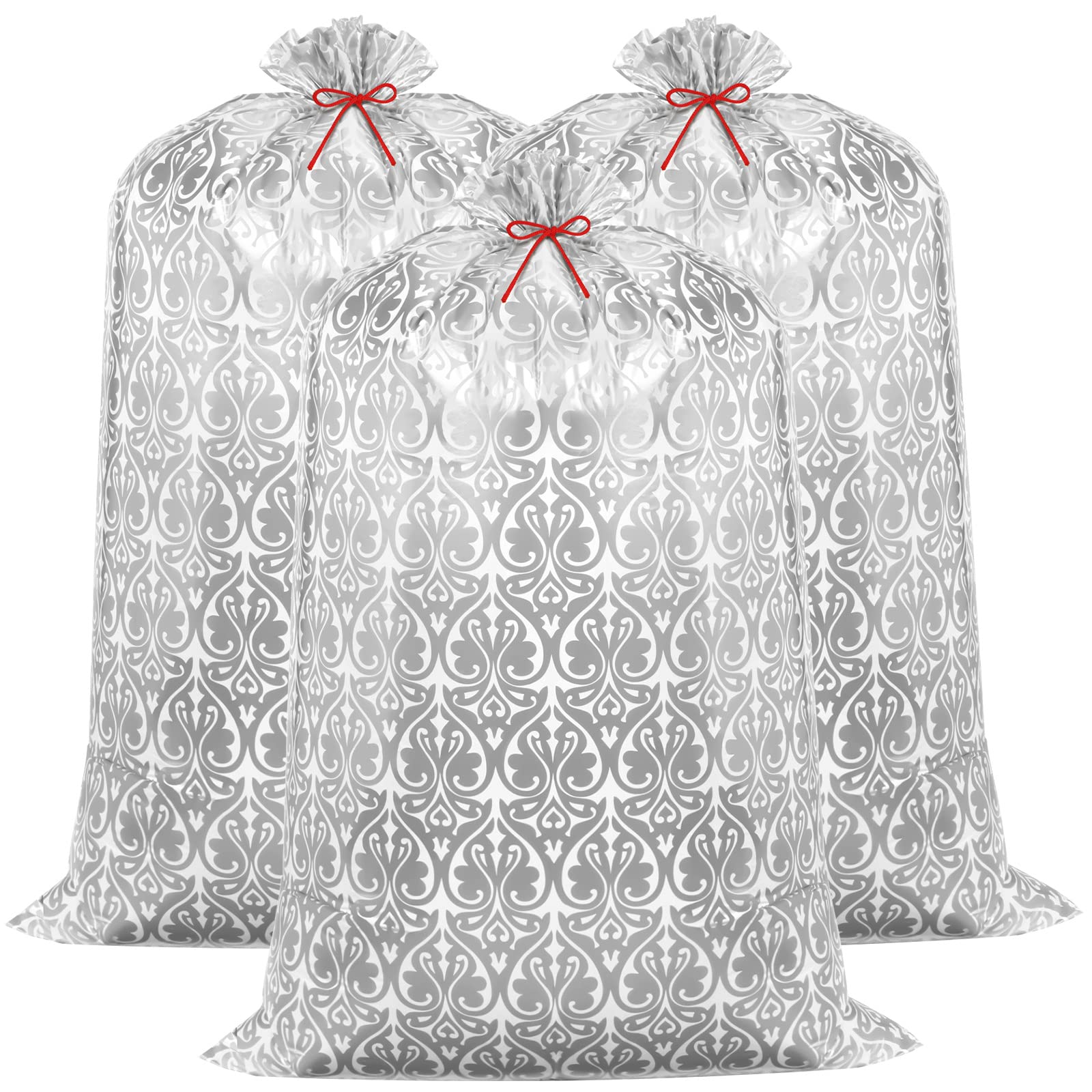 Zonon 3 Pcs 56'' Jumbo Silver Gift Bag Extra Large Christmas Gift Bags XXL Large Plastic Gift Bags for Presents Giant Wedding Gift Bag Plastic Christmas Gift Bags for Party Favors Gift Wrap