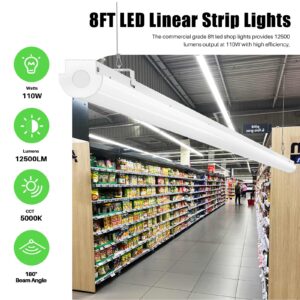 TychoLite 8FT LED Shop Lights 110W [6 Lamps F96T12 Fluorescent Equiv.], 12500LM, 5000K, Compact 8 Foot Strip Lights for Garage Shop, Suspended or Flush Mount, Energy Saving up to 4000W / 5Y, 4 Pack