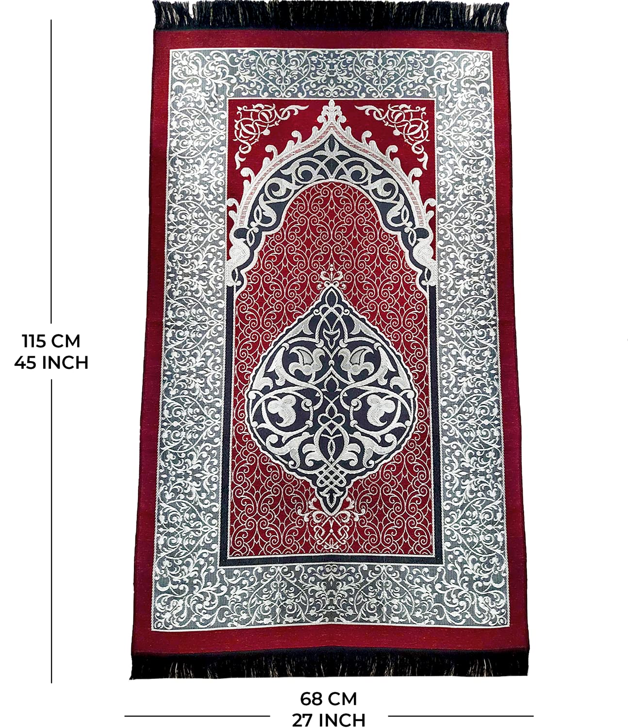 Prayeristan Muslim Prayer Rug - Prayer Mat with Gift Prayer Beads & Special Kaaba Box - Islamic Rugs for Men and Women - Portable & Travel Prayer Mat - Ramadan & Islamic Gifts (Claret Red)