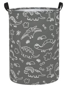 nrmei round storage basket laundry basket foldable waterproof coating nursery hamper for living room bedroom and clothes toys(round line dinosaur),19.7inchh x 15.7inchd inches