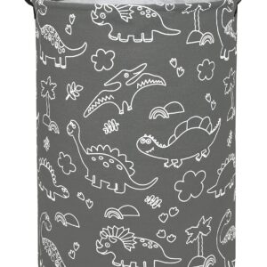 NRMEI Round Storage Basket Laundry Basket Foldable Waterproof Coating Nursery Hamper for Living Room Bedroom and Clothes Toys(Round Line Dinosaur),19.7inchH x 15.7inchD inches