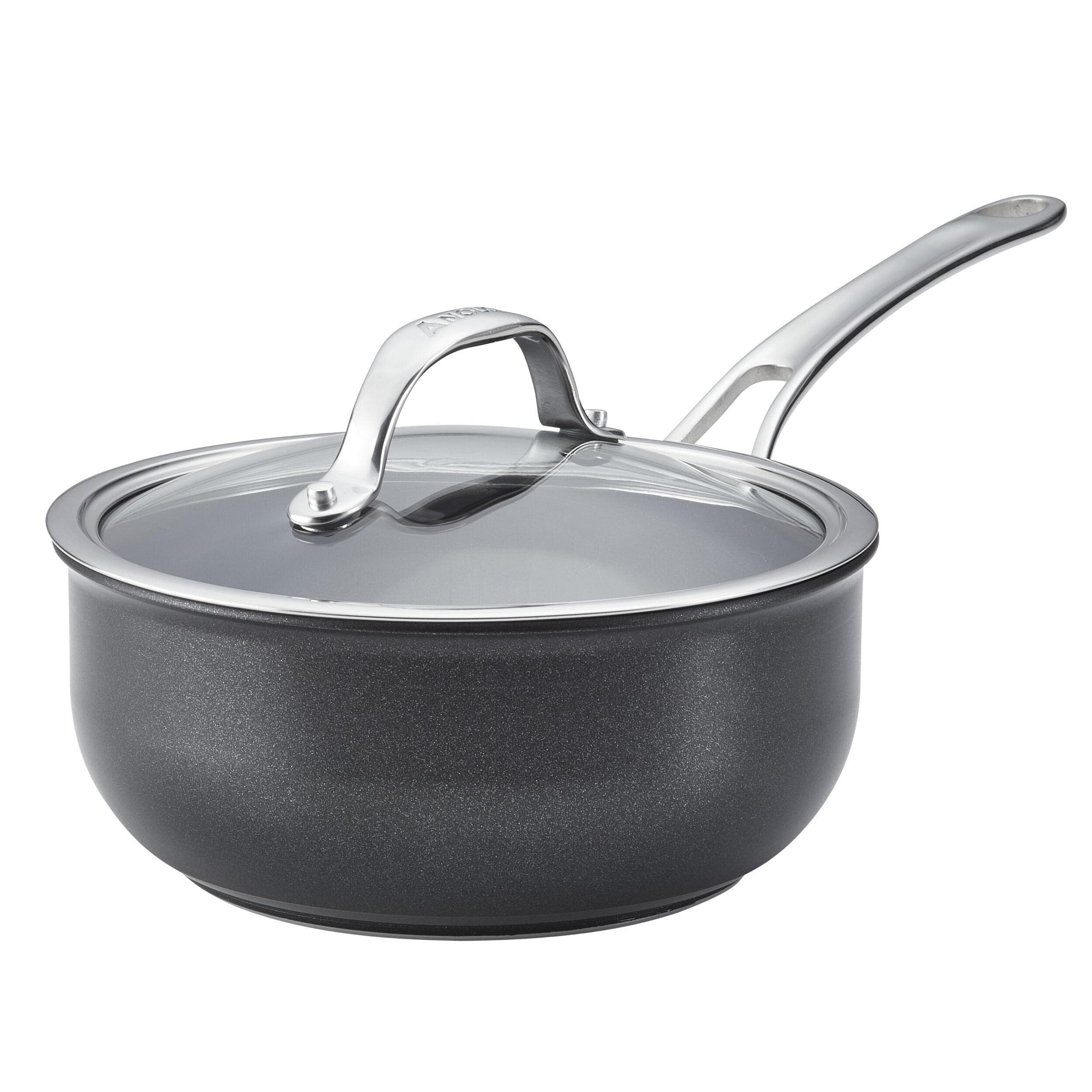 Anolon X SearTech Aluminum Nonstick Cookware Saucier with Lid, 2.5 Quart, Super Dark Gray