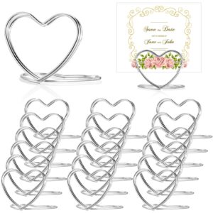 moxweyeni 20 pcs wedding place card holders for table heart wedding table number holders mini picture photo stands for wedding bridal shower party (silver)