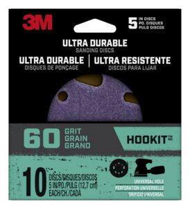 3m ultra durable 5 inch power sanding discs, universal hole, 60 grit, 10/pack