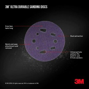 3M Ultra Durable 5 inch Power Sanding Discs, Universal Hole, 60 Grit, 10/Pack