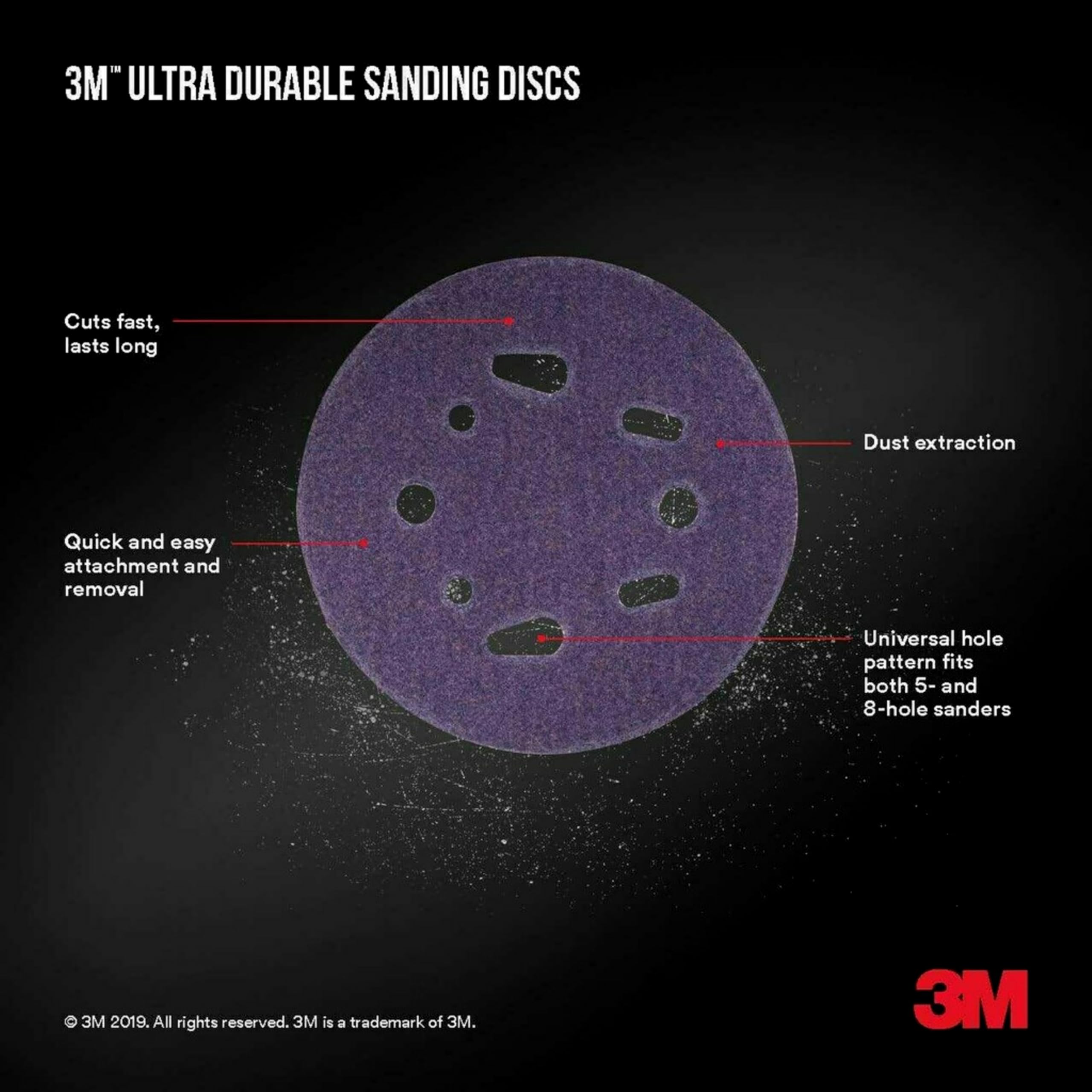 3M Ultra Durable 5 inch Power Sanding Discs, Universal Hole, 60 Grit, 10/Pack